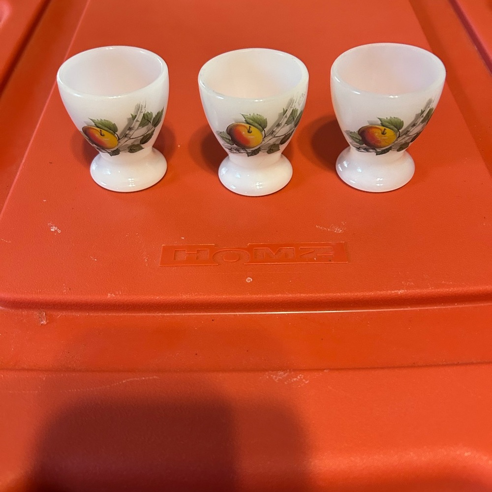 White Egg Cups with Fruit Design